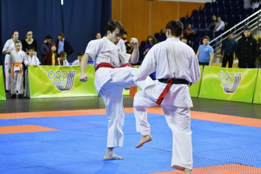 Orenburg, Rusya Federasyonu - 5 Şubat 2017 yıl: Boys rekabet içinde karate 