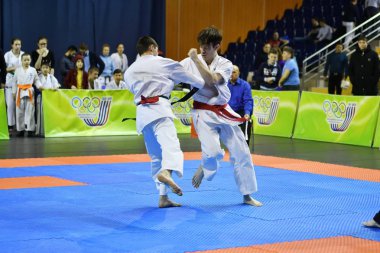 Orenburg, Rusya Federasyonu - 5 Şubat 2017 yıl: Boys rekabet içinde karate 