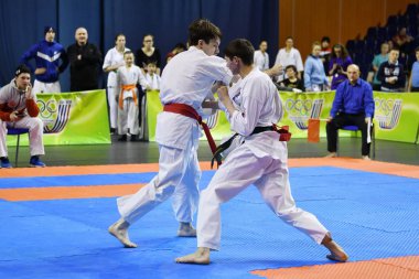 Orenburg, Rusya Federasyonu - 5 Şubat 2017 yıl: Boys rekabet içinde karate 