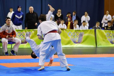 Orenburg, Rusya Federasyonu - 5 Şubat 2017 yıl: Boys rekabet içinde karate 