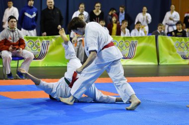 Orenburg, Rusya Federasyonu - 5 Şubat 2017 yıl: Boys rekabet içinde karate 