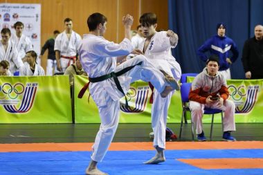 Orenburg, Rusya Federasyonu - 5 Şubat 2017 yıl: Boys rekabet içinde karate 