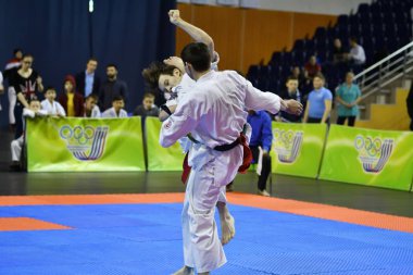 Orenburg, Rusya Federasyonu - 5 Şubat 2017 yıl: Boys rekabet içinde karate 
