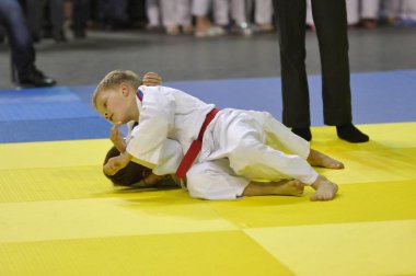Orenburg, Rusya Federasyonu - 16 Nisan 2016: Boys rekabet Judo