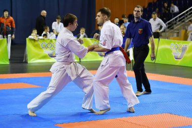 Orenburg, Rusya Federasyonu - 5 Şubat 2017 yıl: Boys rekabet içinde karate 