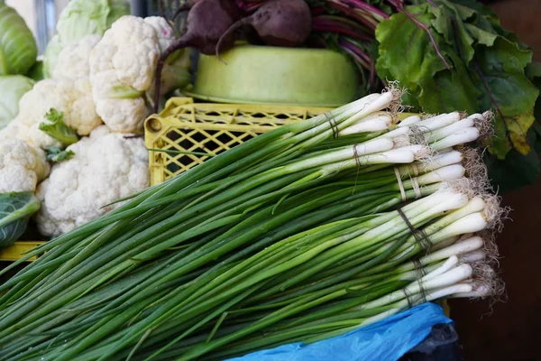 在集市上卖了新鲜蔬菜和香草 — 图库照片