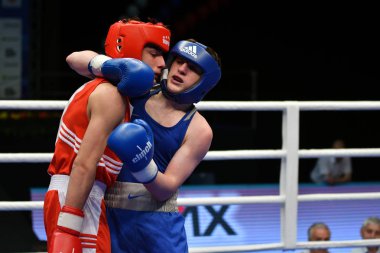 Orenburg, Rusya Federasyonu-Mayıs 7, 2017 yıl: çocuklar boksörler rekabet