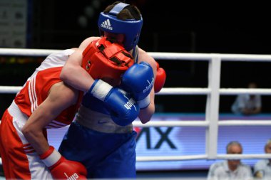 Orenburg, Rusya Federasyonu-Mayıs 7, 2017 yıl: çocuklar boksörler rekabet