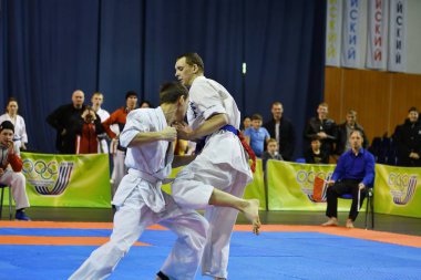 Orenburg, Rusya Federasyonu - 5 Şubat 2017 yıl: Boys rekabet içinde karate 