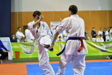 Orenburg, Rusya Federasyonu - 5 Şubat 2017 yıl: Boys rekabet içinde karate 