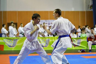 Orenburg, Rusya Federasyonu - 5 Şubat 2017 yıl: Boys rekabet içinde karate 