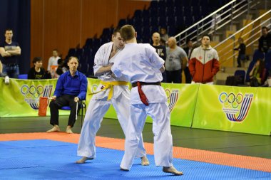 Orenburg, Rusya Federasyonu - 5 Şubat 2017 yıl: Boys rekabet içinde karate 
