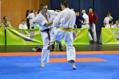 Orenburg, Rusya Federasyonu - 5 Şubat 2017 yıl: Boys rekabet içinde karate 