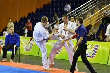 Orenburg, Rusya Federasyonu - 5 Şubat 2017 yıl: Boys rekabet içinde karate 