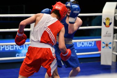 Orenburg, Rusya Federasyonu-Mayıs 7, 2017 yıl: çocuklar boksörler rekabet