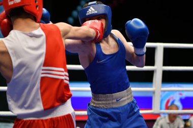 Orenburg, Rusya Federasyonu-Mayıs 7, 2017 yıl: çocuklar boksörler rekabet