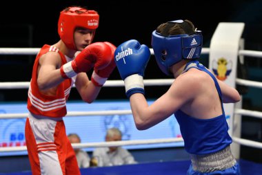 Orenburg, Rusya Federasyonu-Mayıs 7, 2017 yıl: çocuklar boksörler rekabet