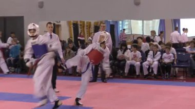 Orenburg, Rusya Federasyonu - 27 Mart 2016: boys taekwondo rekabet. 