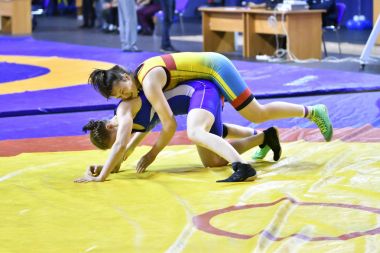 Orenburg, Rusya Federasyonu - 25 Ekim 2017 yıl: kız rekabet serbest stil güreş