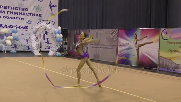 Orenburg Russland November 2017 Jahr Mädchen Wetteifern Rhythmischer Gymnastik Band — Stockvideo