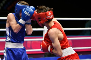 Orenburg, Rusya Federasyonu-Mayıs 7, 2017 yıl: çocuklar boksörler rekabet