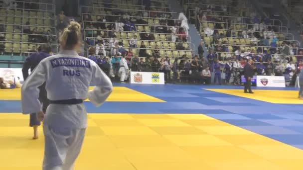 Orenburg Rusia Octubre 2017 Las Niñas Compiten Judo Torneo Judo — Vídeo de stock