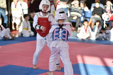 Orenburg, Rusya Federasyonu - 27 Ocak 2018 yıl: çocuklar Taekwondo rekabet