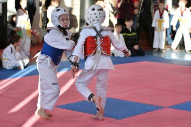 Orenburg, Rusya Federasyonu - 27 Ocak 2018 yıl: çocuklar Taekwondo rekabet