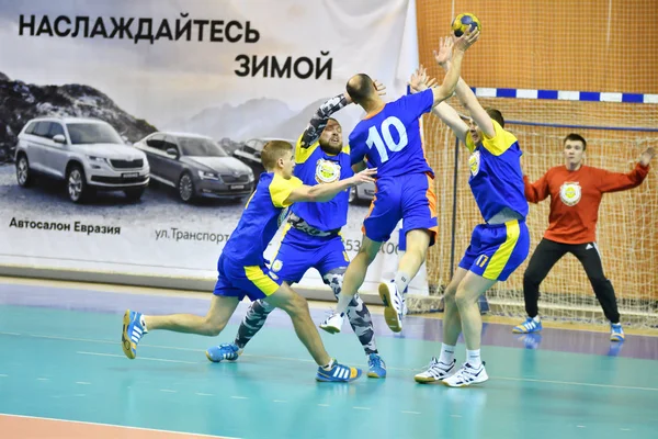 Orenburg, Russia - 11-13 February 2018 year: boys play in handball — Stock Photo, Image