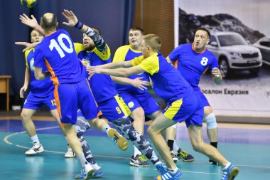 Orenburg, Rusya Federasyonu - 11-13 Şubat 2018 yıl: Hentbol oynayın çocuklar