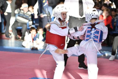 Orenburg, Rusya Federasyonu - 27 Ocak 2018 yıl: çocuklar Taekwondo rekabet