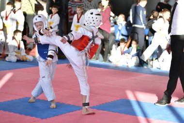 Orenburg, Rusya Federasyonu - 27 Ocak 2018 yıl: çocuklar Taekwondo rekabet