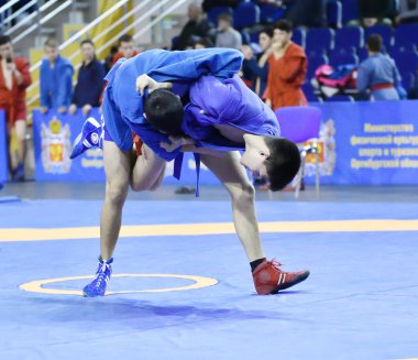 Orenburg, Rusya - 16 Şubat 2019: Çocuklar yarışmalar Sambo