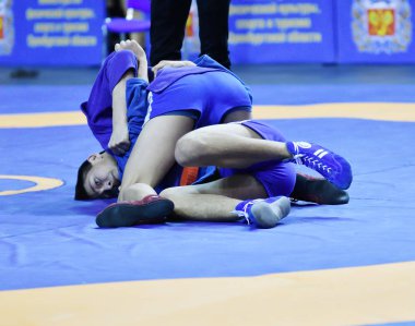 Orenburg, Rusya - 16 Şubat 2019: Çocuklar yarışmalar Sambo