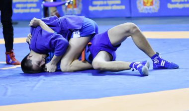 Orenburg, Rusya - 16 Şubat 2019: Çocuklar yarışmalar Sambo