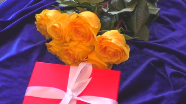 Yellow Roses Blue Background Gift Your Loved One — Stock Video