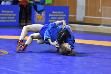 Orenburg, Rusya - 16 Şubat 2019: kızlar yarışmalar Sambo