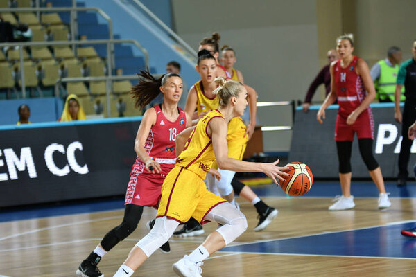 Orenburg, Russia � October 6, 2019: Girls play basketball.