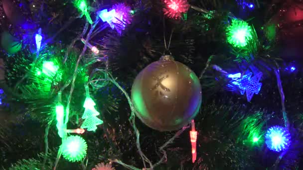 Décoration Lumières Colorées Sur Sapin Noël — Video