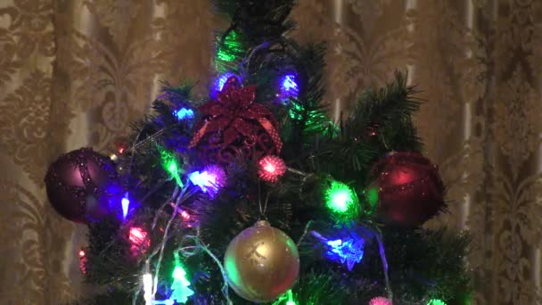Décoration Lumières Colorées Sur Sapin Noël — Video