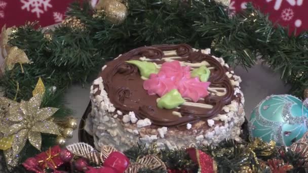 Christmas Biscuit Cake Colorful Christmas Decoration — Stock Video