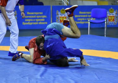 Orenburg, Rusya - 25-26 Ekim 2019: Erkek yarışmaları Sambo