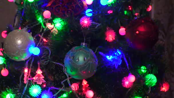 Colorful Lights Burn Christmas Tree — Stockvideo