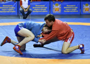 Orenburg, Rusya - 25-26 Ekim 2019: Erkek yarışmaları Sambo