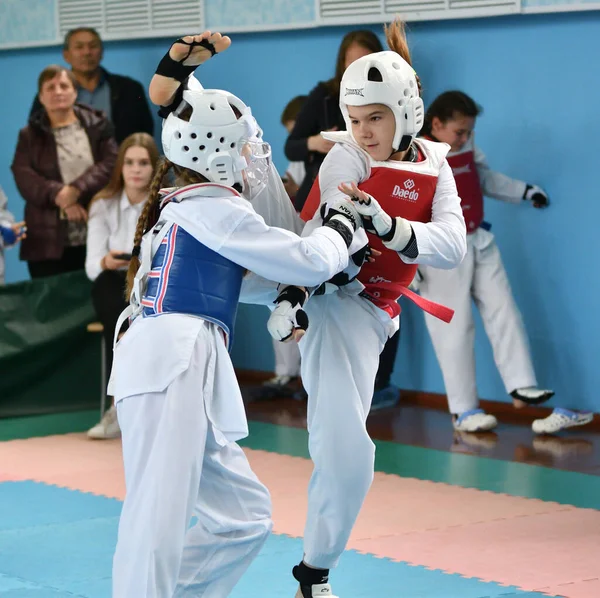 Orenburg Rosja Października 2019 Dziewczyny Rywalizują Taekwondo Mistrzostwach Orenburg Open — Zdjęcie stockowe