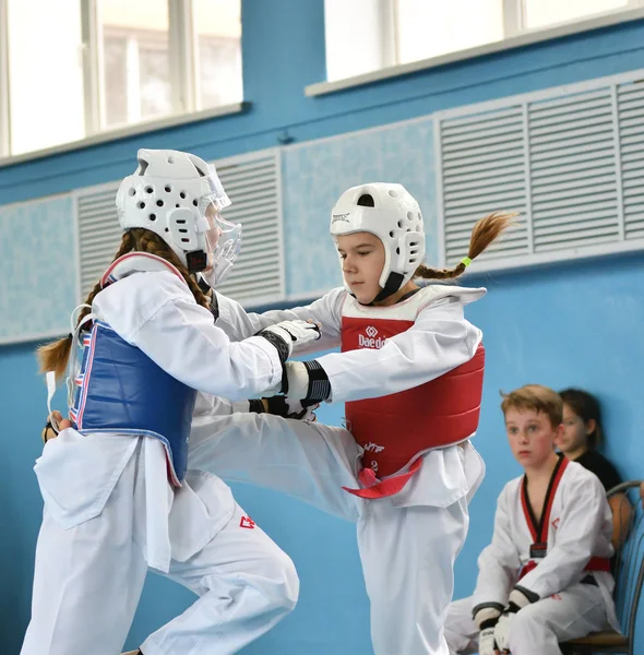 Orenburg Rusia Octubre 2019 Las Niñas Compiten Taekwondo Campeonato Abierto — Foto de Stock