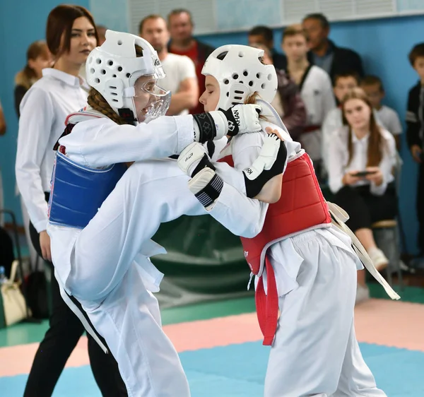 Orenburg Rússia Outubro 2019 Meninas Competem Taekwondo Orenburg Open Taekwondo — Fotografia de Stock