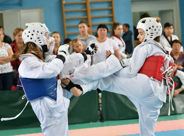 Orenburg Russia Ottobre 2019 Ragazze Gareggiano Nel Taekwondo All Orenburg — Foto Stock