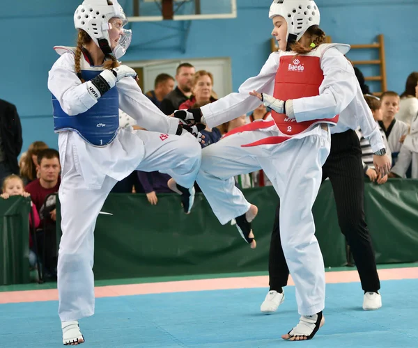 Orenburg Oroszország Október 2019 Lányok Versenyeznek Taekwondo Orenburg Open Taekwondo — Stock Fotó