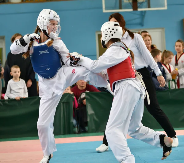 Orenburg Rusia Octubre 2019 Las Niñas Compiten Taekwondo Campeonato Abierto —  Fotos de Stock